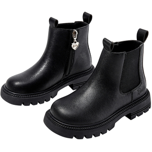 芭比童鞋女童短靴2025新款秋冬马丁靴加绒英伦切尔西靴儿童二棉靴