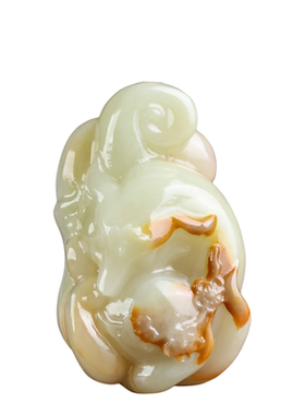 和田玉籽料精雕九尾狐手把件