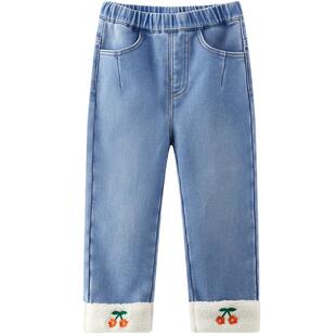 清仓MQD童装女小童加绒牛仔裤25冬装儿童长裤宝宝加厚保暖裤子