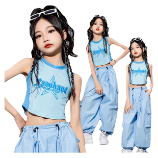 儿童hiphop童装街舞潮牌套装夏少儿多巴胺走秀潮服女童爵士舞服装