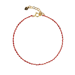 庆祥泰14k极细手工编织红手绳手链女士本命年红色情侣生日送礼物