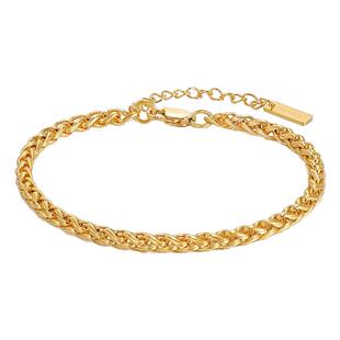 GRGR 24K黄金色麻花手链男嘻哈欧美简约钛钢编织金手链女高级感潮