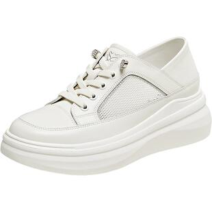 百思图2025夏季新款商场同款简约运动小白鞋厚底女休闲鞋WPD40BM5