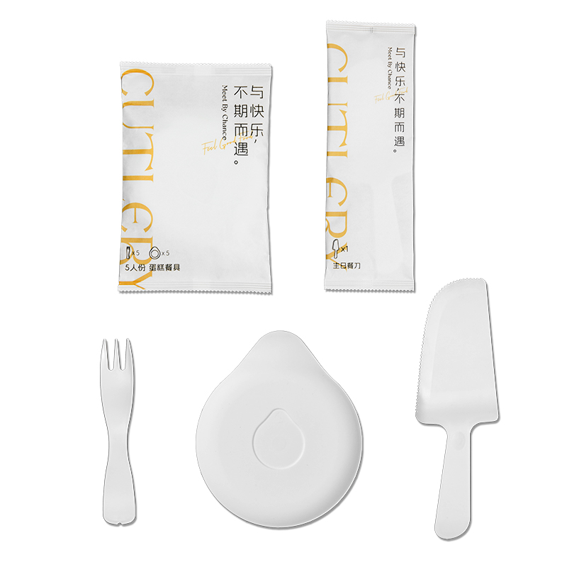 食客工具水滴一次性生日蛋糕刀叉盘套装食品级塑料餐具可定制logo