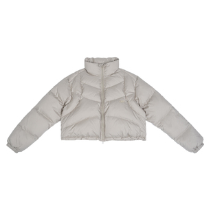 CONTRAFIEND短款90白鸭绒弧线立领羽绒服 绣花LOGO印花保暖外套