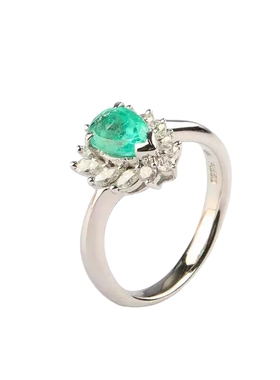 中古95新日本进口水滴形切工祖母绿钻石铂金850戒指51号