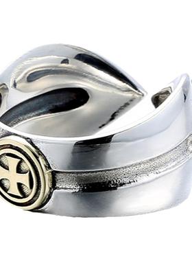 纯银潮人十字架戒指男做旧复古船锚单身食指戒潮人重银配饰潮男款