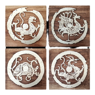 瓦当木刻年画印章四神兽青龙朱雀传统春节年画个性定制LOGO图案文字书画章雕刻