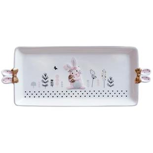 可爱兔子耳朵长方形盘网红陶瓷盘子出口餐盘创意鱼牛排餐盘菜盘子