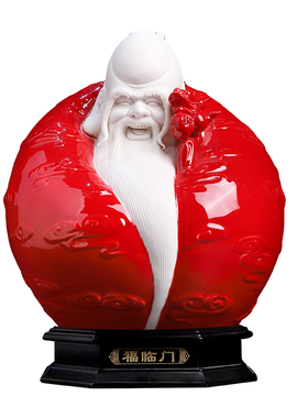 戴玉堂徐才提陶瓷摆件《富贵长寿红上釉》送老人长辈寿礼生日礼物