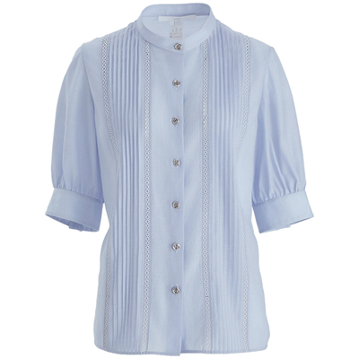 OBEG欧碧倩浅蓝色法式风琴褶短袖衬衫女夏薄款轻职场穿搭10482063