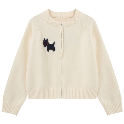 Basic House/百家好小狗提花开衫毛衣女2025秋装新款减龄百搭外套