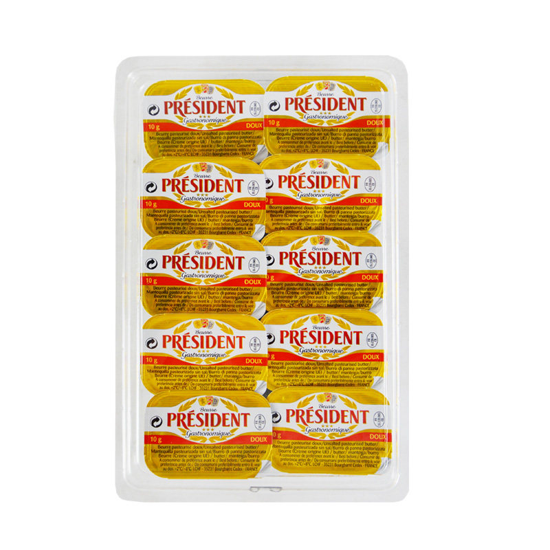 总统黄油粒10g*30粒法国进口淡味发酵黄油家用牛排面包安佳黄油粒