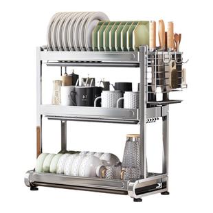 加厚不锈钢厨房碗架沥水收纳架多功能台面放筷盘碟置物篮碗柜