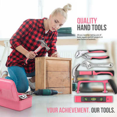 希孟 工具大全家用工具套装日常家用粉色家庭工具箱 五金工具组合