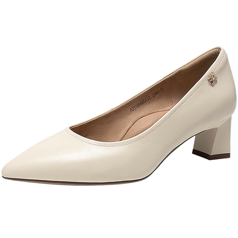 【静音系列】千百度裸色粗高跟鞋女套包工艺舒适通勤羊皮浅口单鞋