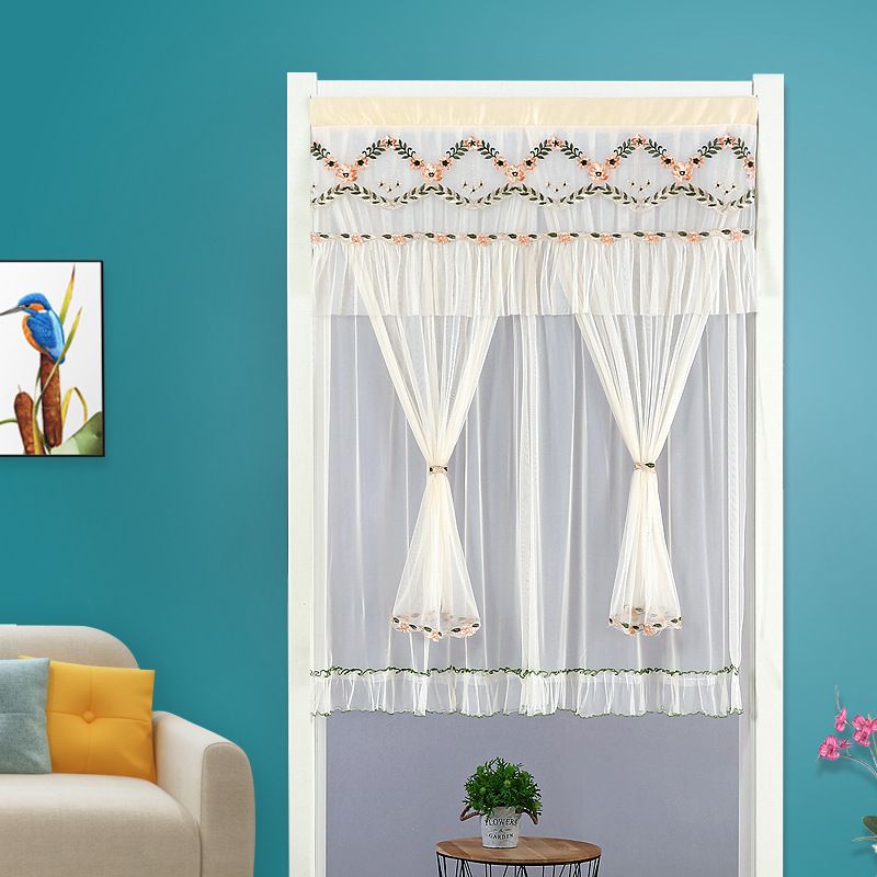 新款家用防蚊虫门帘蕾丝双层卧室绣花帘自粘打孔免隔断厨房通风