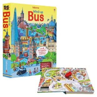 Usborne轨道书发条小巴士 Wind-up Bus 尤斯伯恩发条轨道书英文原版绘本儿童游戏纸板书思维益智早教可拆卸拼接大板附发条玩具
