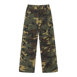 AFGK25SS美式复古多口袋褶皱迷彩工装裤直筒宽松休闲cargo长裤子