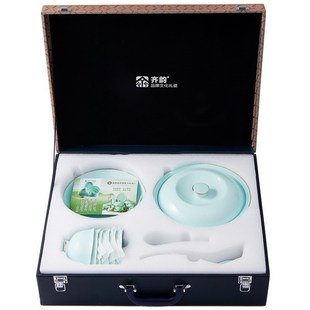 淄博特产博山陶瓷鲁青瓷餐具套装中式家用高温釉下彩碗碟新年礼品