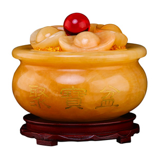 聚宝盆摆件家用黄玉石元宝客厅家居卧室走廊办公装饰店铺开业礼品