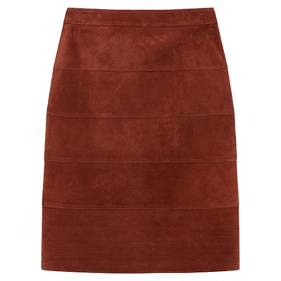 绒面羊皮拼片直筒半裙