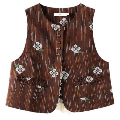西町村屋复古刺绣马甲女2025秋季新款文艺百搭无袖背心XHAC10501
