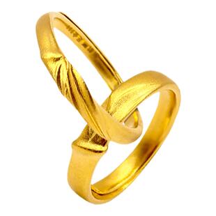 新航黄金戒指足金竹叶活口可调节古法戒情侣对戒订婚国风手饰礼物