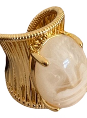 欧美复古虎眼石戒指女个性夸张百搭食指戒轻奢高级感开口指环手饰