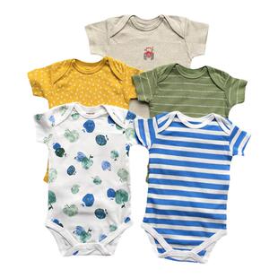 5 Pack Onesies外贸童装夏季婴儿短袖包屁衣纯棉瘦宝宝修身哈衣