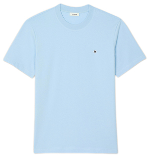 SANDRO Outlets春夏男装简约休闲logo刺绣圆领蓝色棉质短袖T恤