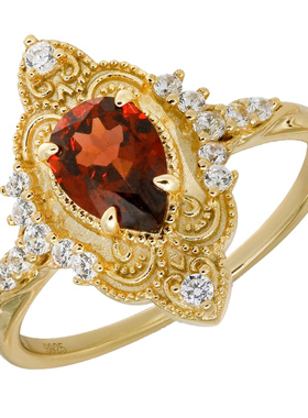 宫廷复古红石榴纯银镀金戒指女