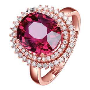 莉萨3.72克拉卢比莱红碧玺戒指18K玫瑰金镶嵌天然彩色宝石钻戒女
