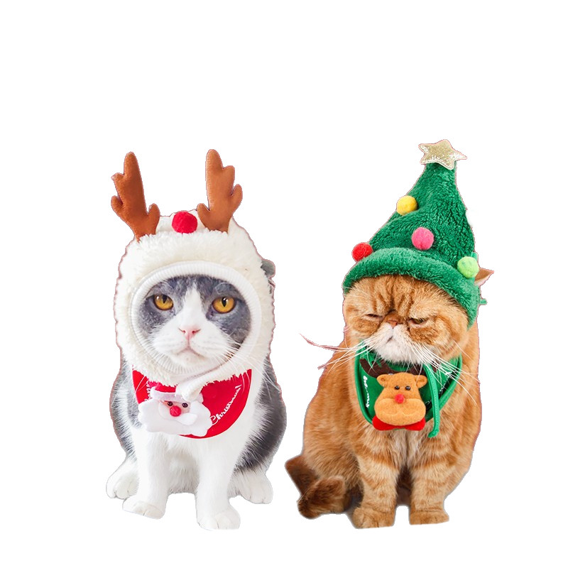 狗狗猫咪宠物圣诞装帽子口水巾新年泰迪成猫幼猫可爱过年冬季衣服