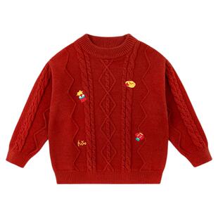 dudujia男童毛衣红色宝宝上衣儿童拜年服男童周岁礼服喜庆童装a类