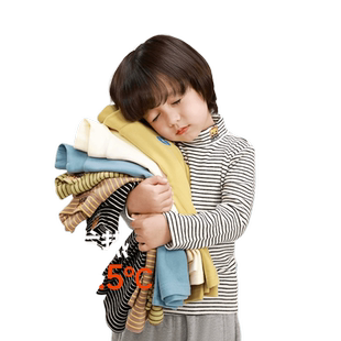 [发热]齐齐熊男童打底衫秋冬宝宝条纹女童婴儿儿童半高领T恤童装