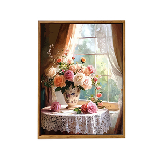 中古风牡丹花卉DIY数字油画手工绘填充涂色治愈解压复古客厅装饰