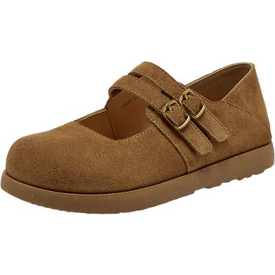 Bata休闲玛丽珍秋商场新款牛剖皮娃娃百搭通勤单鞋3092DCQ5