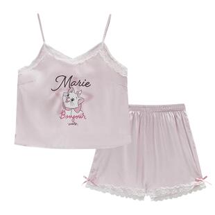 Gukoo/果壳睡衣夏季玛丽猫联名亮面冰丝女家居服吊带蕾丝套装B