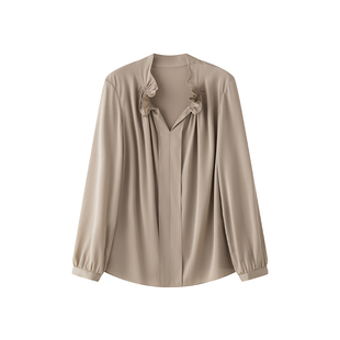 TEASEL「沉静鹿特丹」法式宫廷风立领木耳边正肩桑蚕丝早春新衬衫