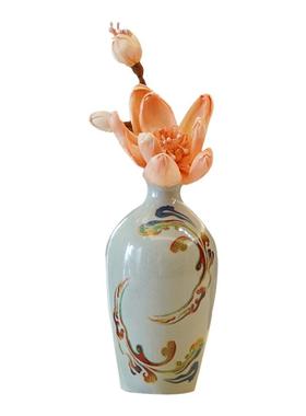 手绘敦煌壁画釉下彩花瓶台面仿真花插花干花客厅玄关电视柜装饰品