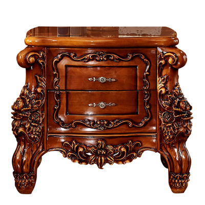 美式全实木橡木雕花烤漆床头柜
