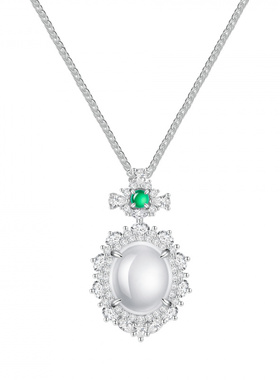 Witther围镶蛋面天然水沫玉项链925银新中式高冰玉髓吊坠锁骨链女