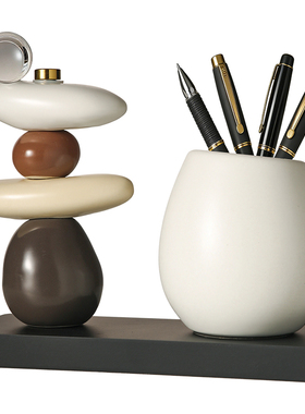 石来运转笔筒收纳摆件