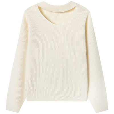 慕兔法式气质V领紫色毛衣