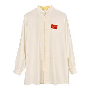 武士龙太极服女春季款中式长款高端撞边晨练太极拳服男武术表演服