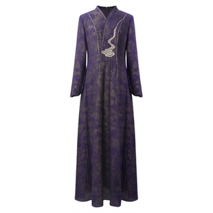 吉祥衣家新中式国风新款桑蚕丝高定女装长裙气质长袖连衣裙春秋款