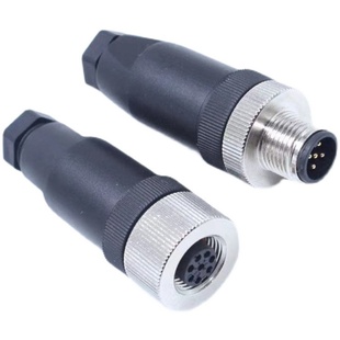 M12连接器免焊航空插头法兰座4针5针8孔传感器插头直头弯头防水头