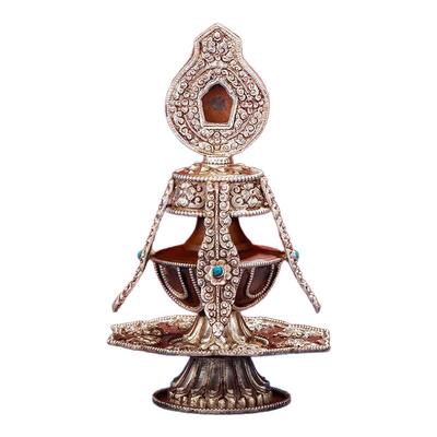 尼泊尔进口纯铜鎏银长寿宝瓶手工长寿宝瓶家用密宗用品17.8cm