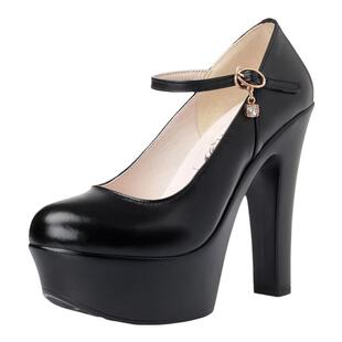 模特走秀高跟鞋女不累脚专用旗袍粗跟真皮跳舞t台中老年演出舞蹈